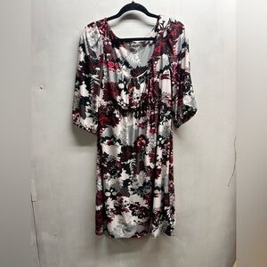 Daisy Fuentes Floral Midi Dress in Black, Red, and White